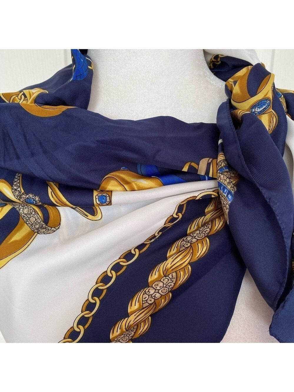 Luxe Italian Cream & Gold Chain Print Scarf Wrap/34"x34"/Accessory - Picture 2 of 7